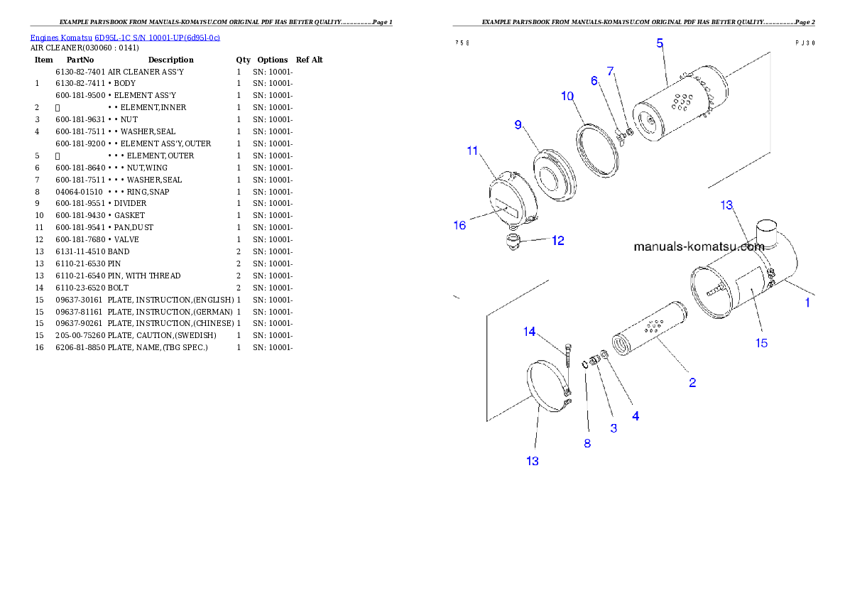 Protected: 6D95L-1C S/N 10001-UP Partsbook