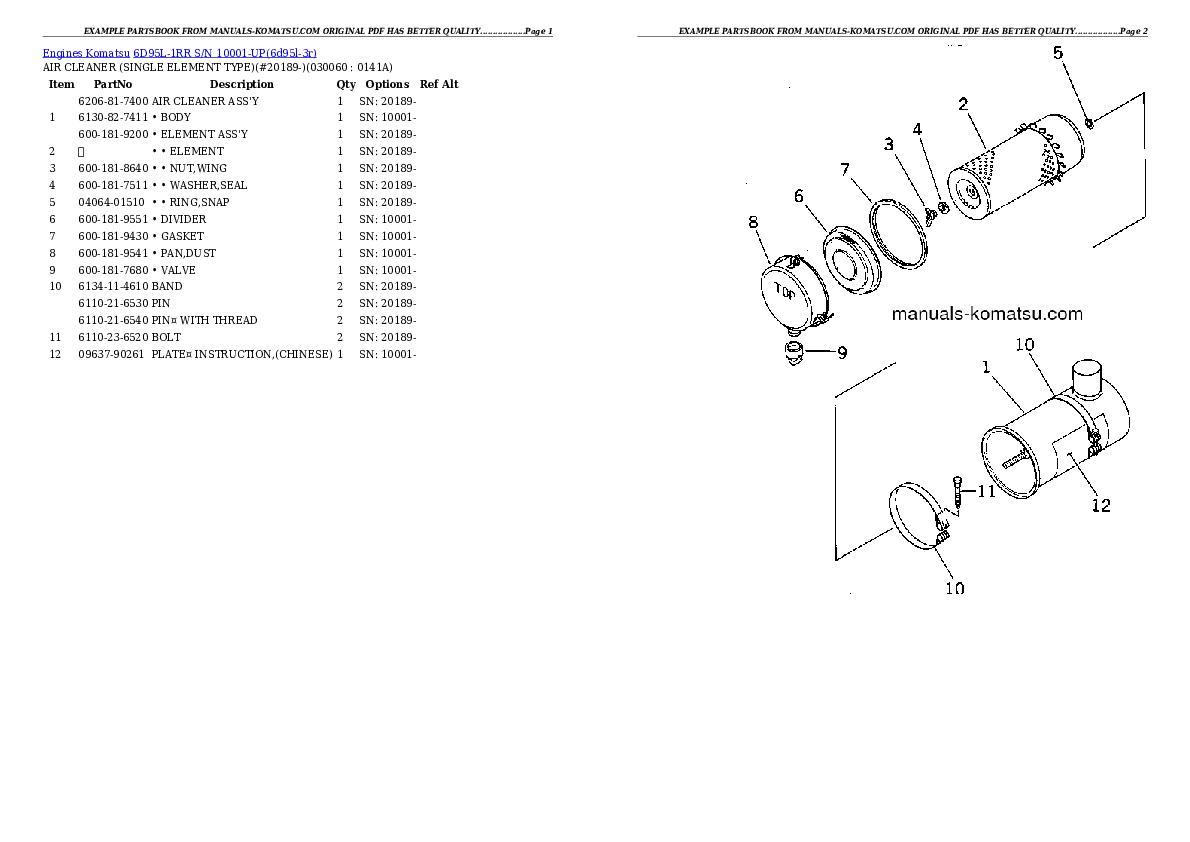 Protected: 6D95L-1RR S/N 10001-UP Partsbook