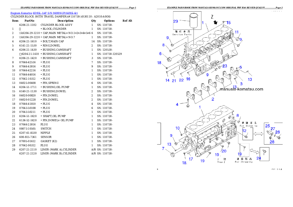 Protected: 6D95L-1AF S/N 96999-UP Partsbook