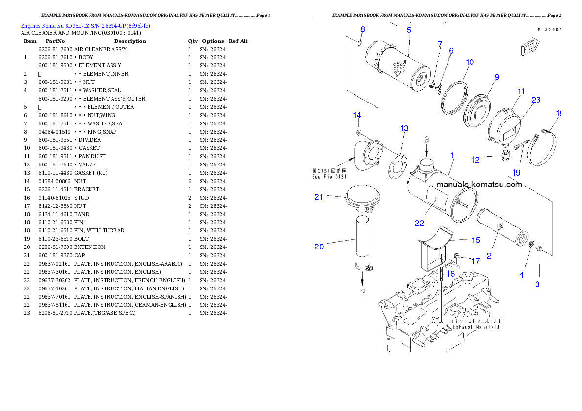 Protected: 6D95L-1Z S/N 26324-UP Partsbook