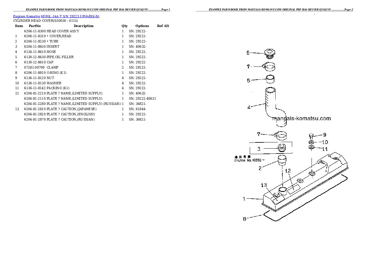 6D95L-1AA-T S/N 29222-UP Partsbook