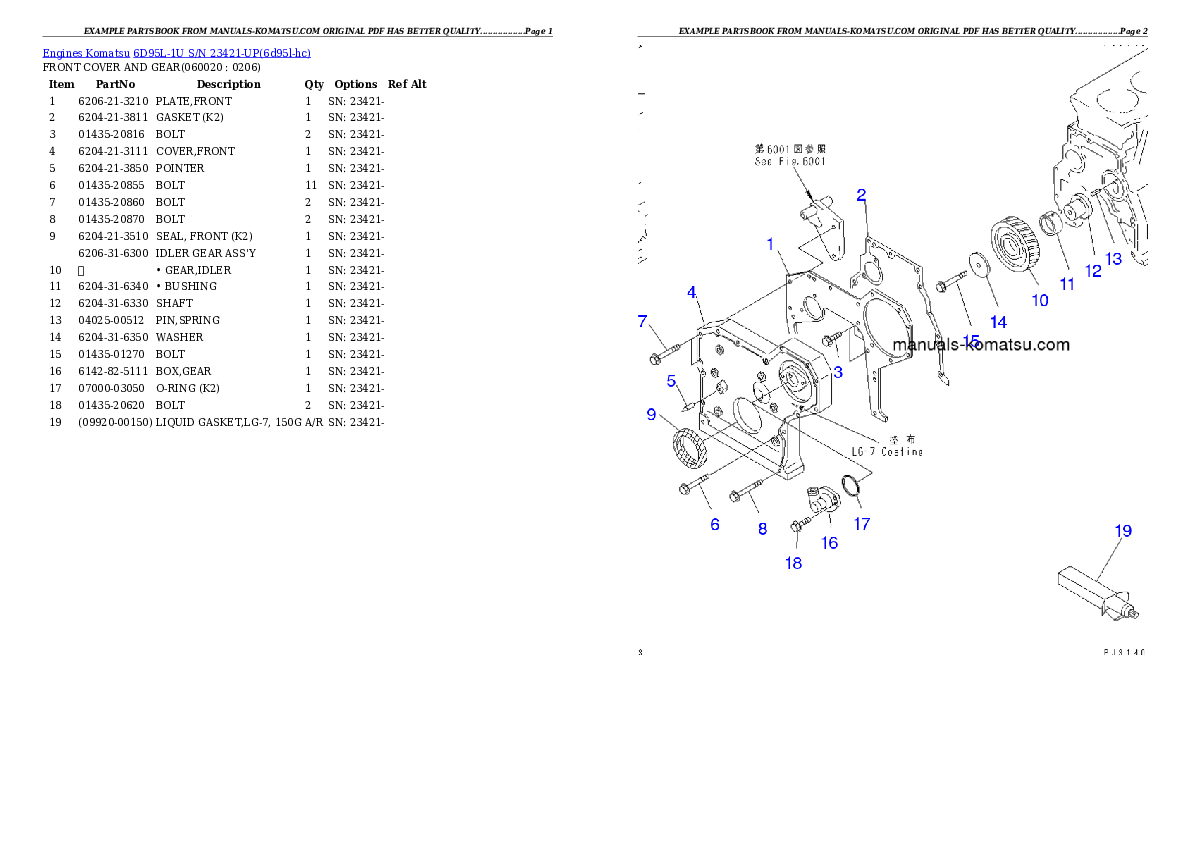 Protected: 6D95L-1U S/N 23421-UP Partsbook