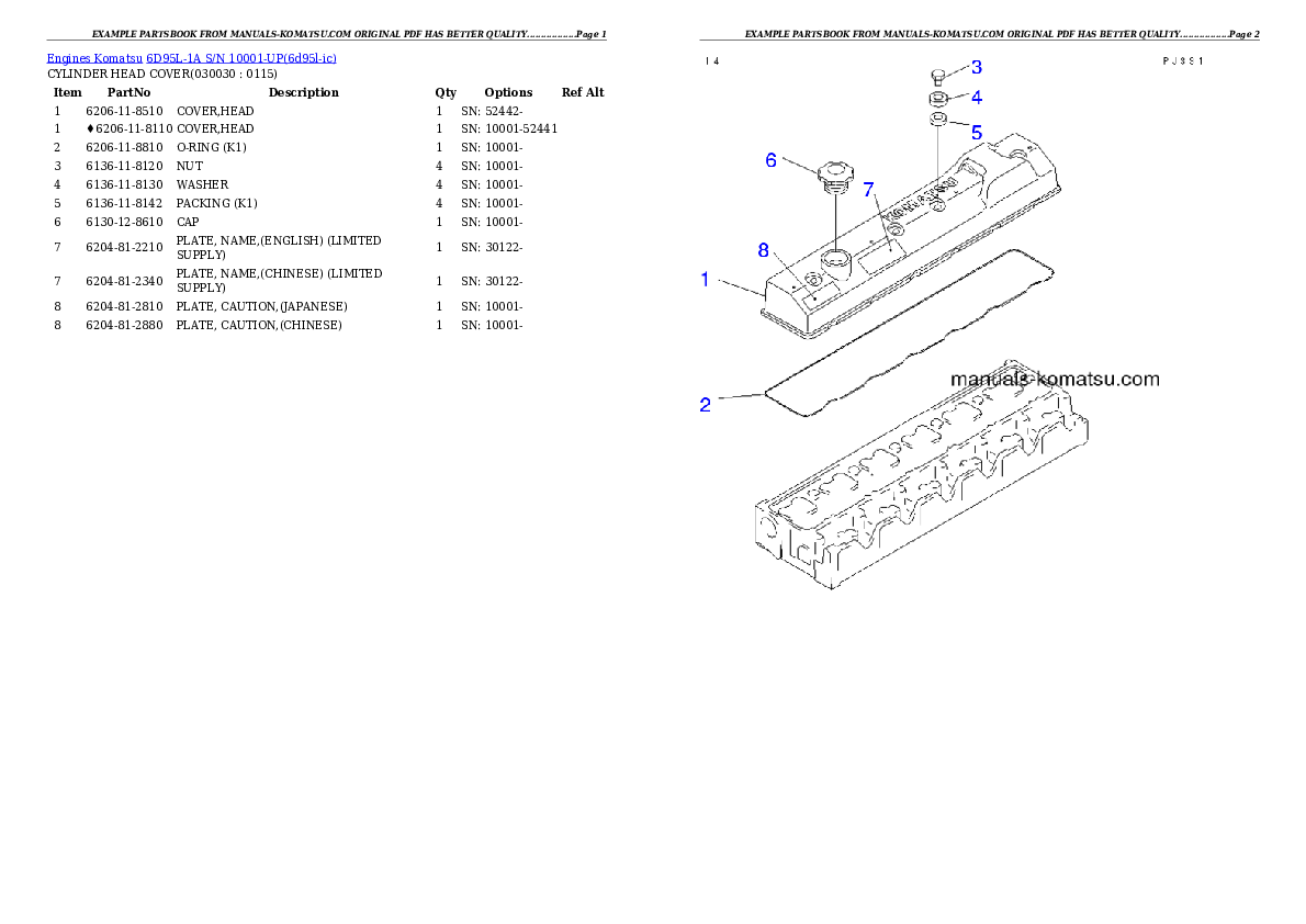 6D95L-1A S/N 10001-UP Partsbook