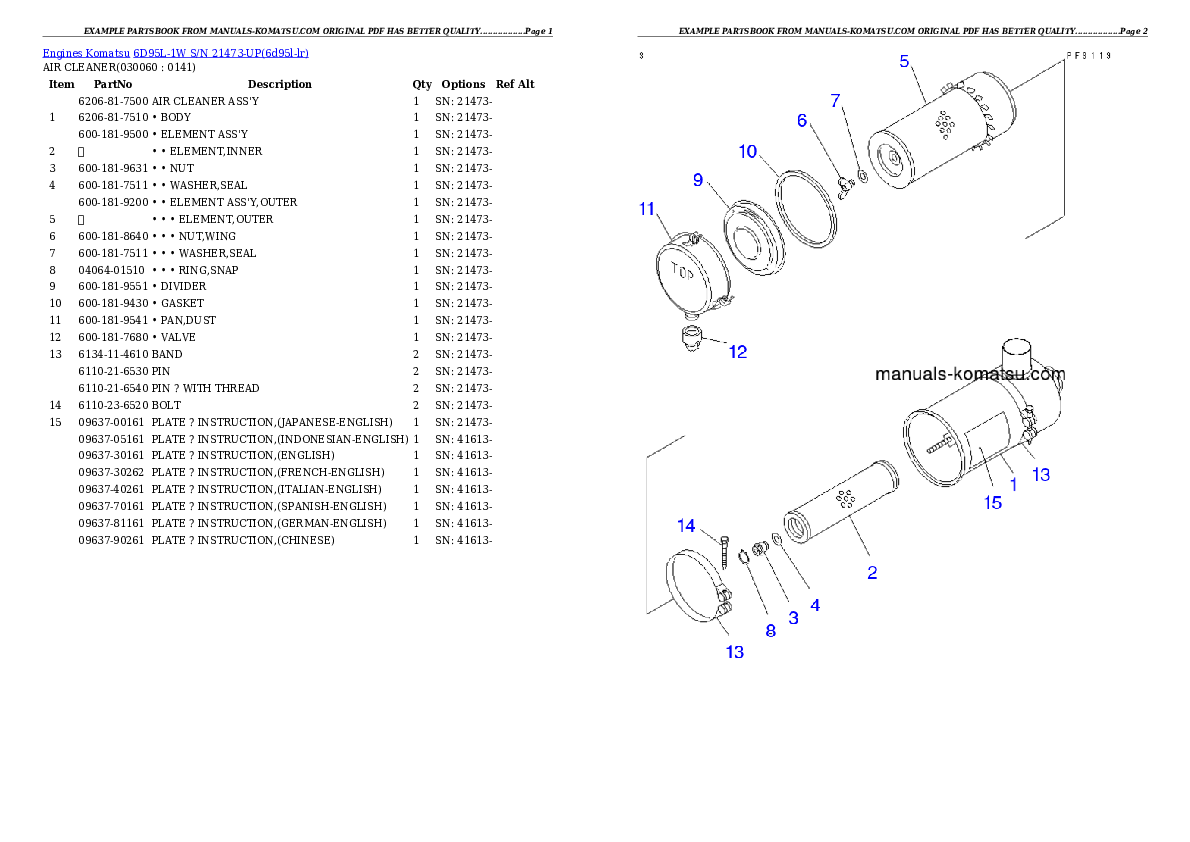 Protected: 6D95L-1W S/N 21473-UP Partsbook