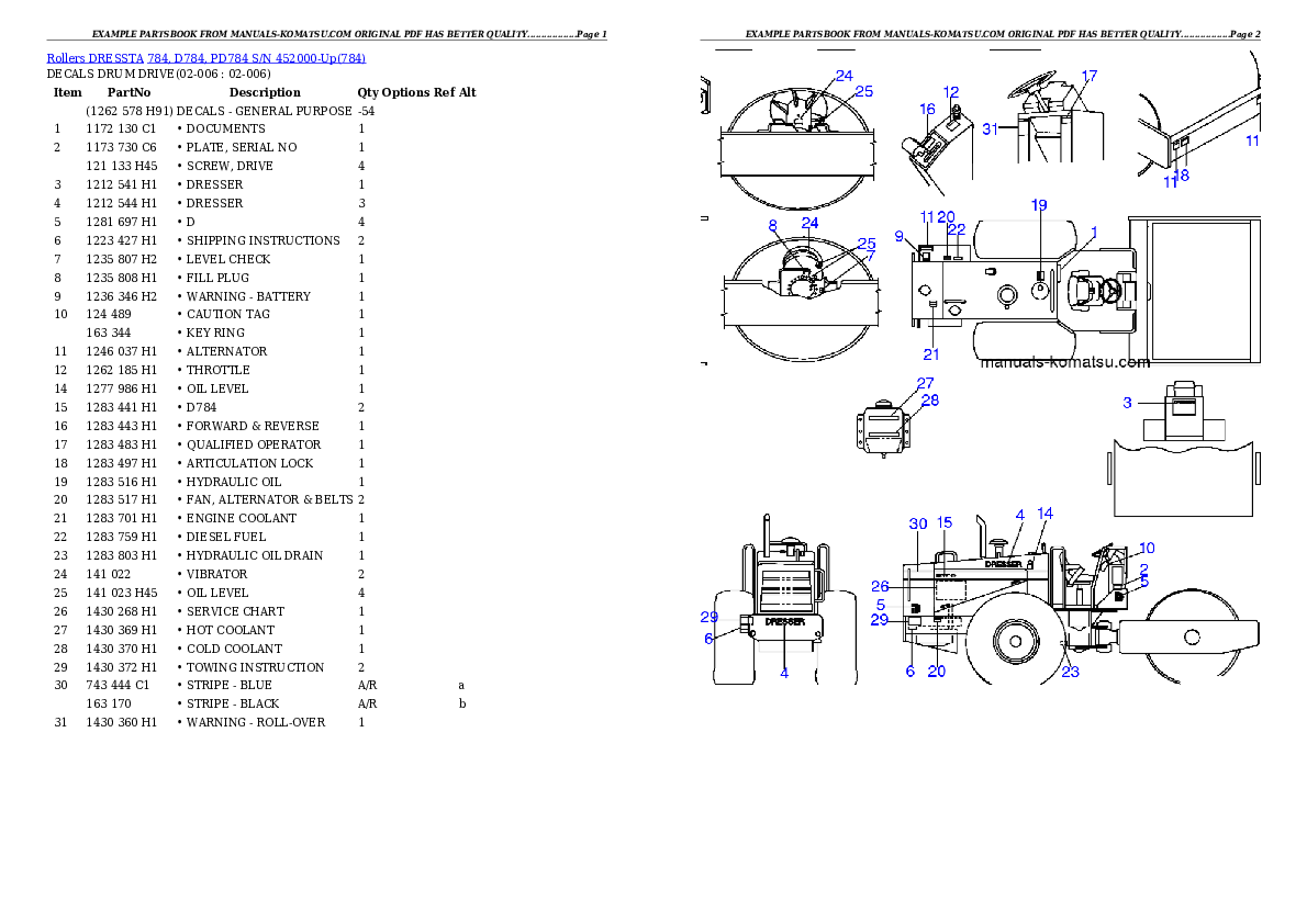 784, D784, PD784 S/N 452000-Up Partsbook