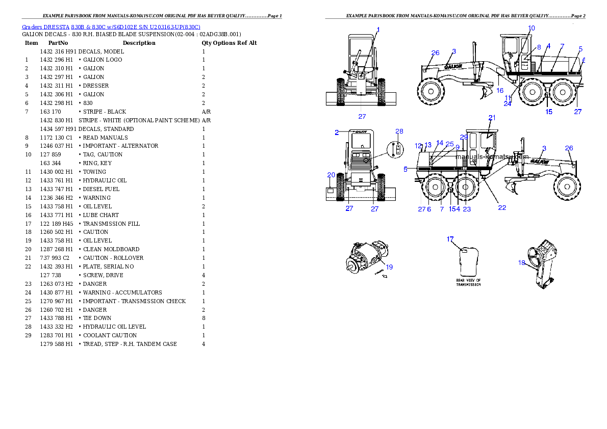 830B & 830C w/S6D102E S/N U203163-UP Partsbook