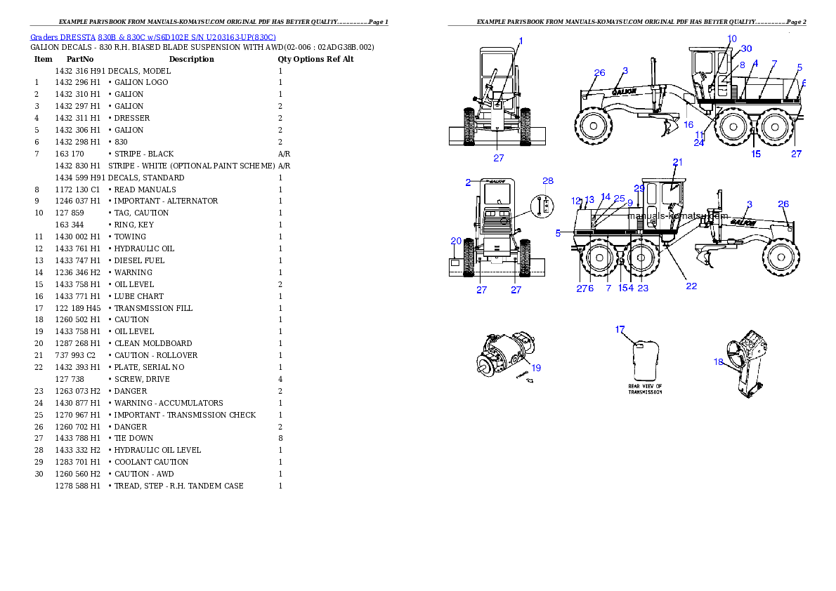 830B & 830C w/S6D102E S/N U203163-UP Partsbook