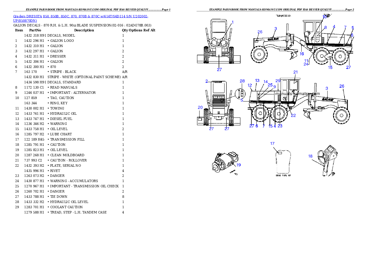 Protected: 850, 850B, 850C, 870, 870B & 870C w/614T/S6D114 S/N U202002-UP Partsbook