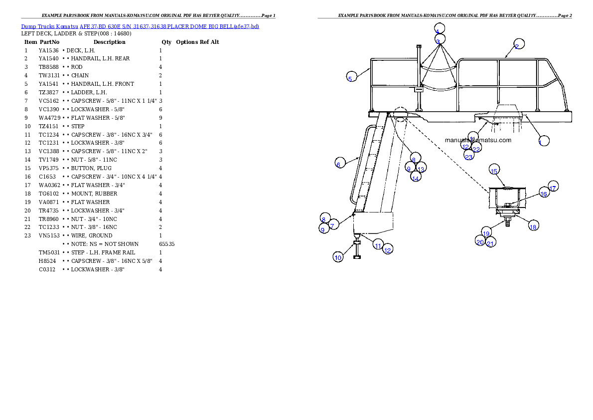 Protected: AFE37-BD 630E S/N 31637-31638 PLACER DOME BIG BELL Partsbook