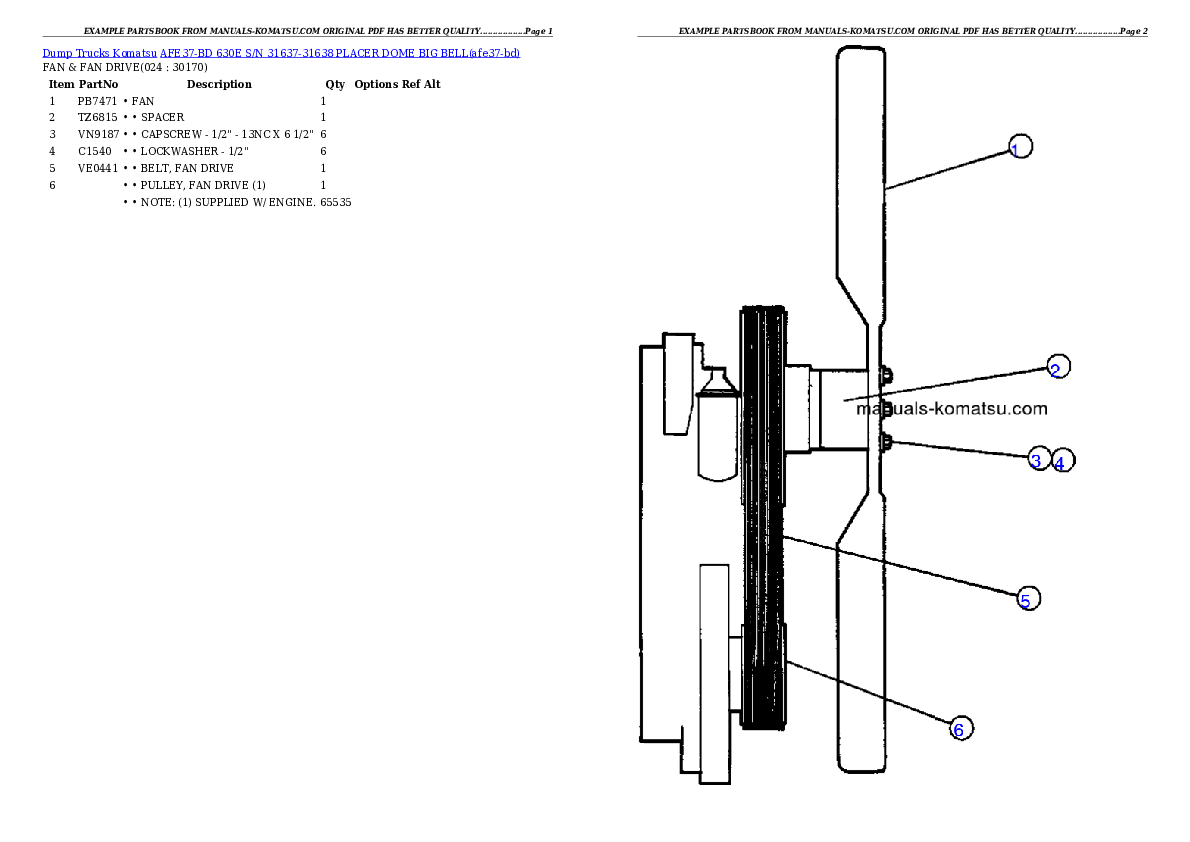 Protected: AFE37-BD 630E S/N 31637-31638 PLACER DOME BIG BELL Partsbook
