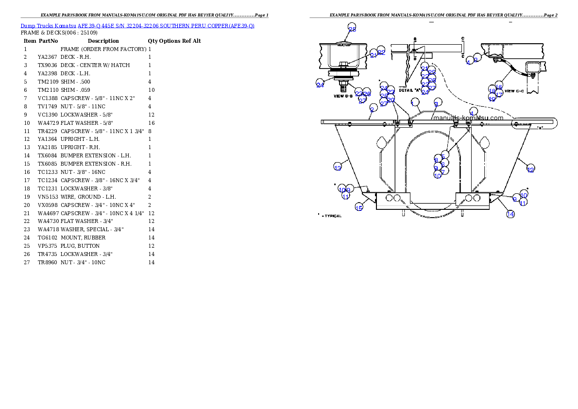 AFE39-Q  445E S/N 32204-32206 SOUTHERN PERU COPPER Partsbook