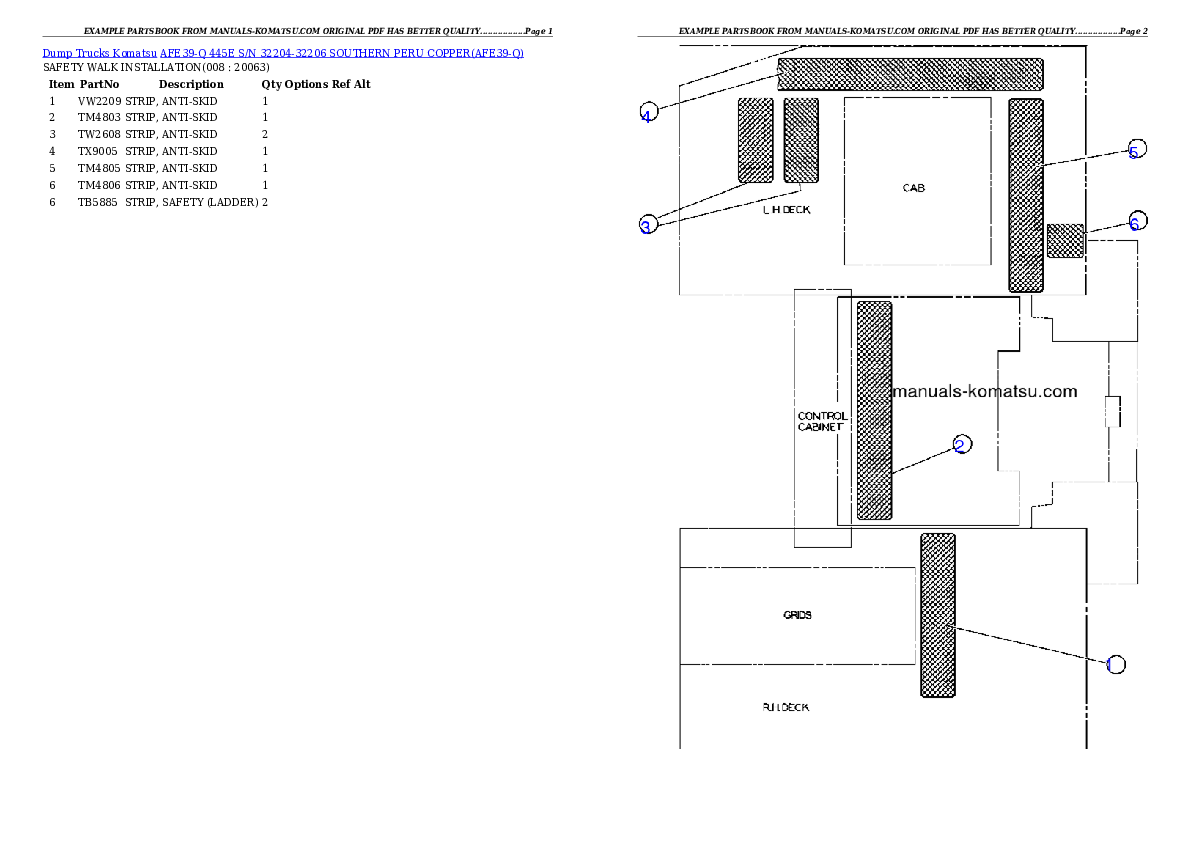 AFE39-Q  445E S/N 32204-32206 SOUTHERN PERU COPPER Partsbook