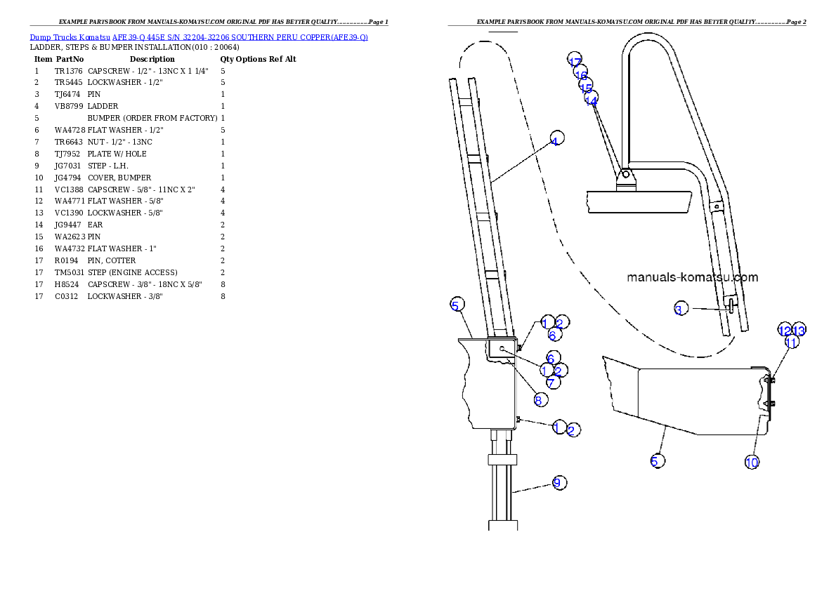 Protected: AFE39-Q  445E S/N 32204-32206 SOUTHERN PERU COPPER Partsbook