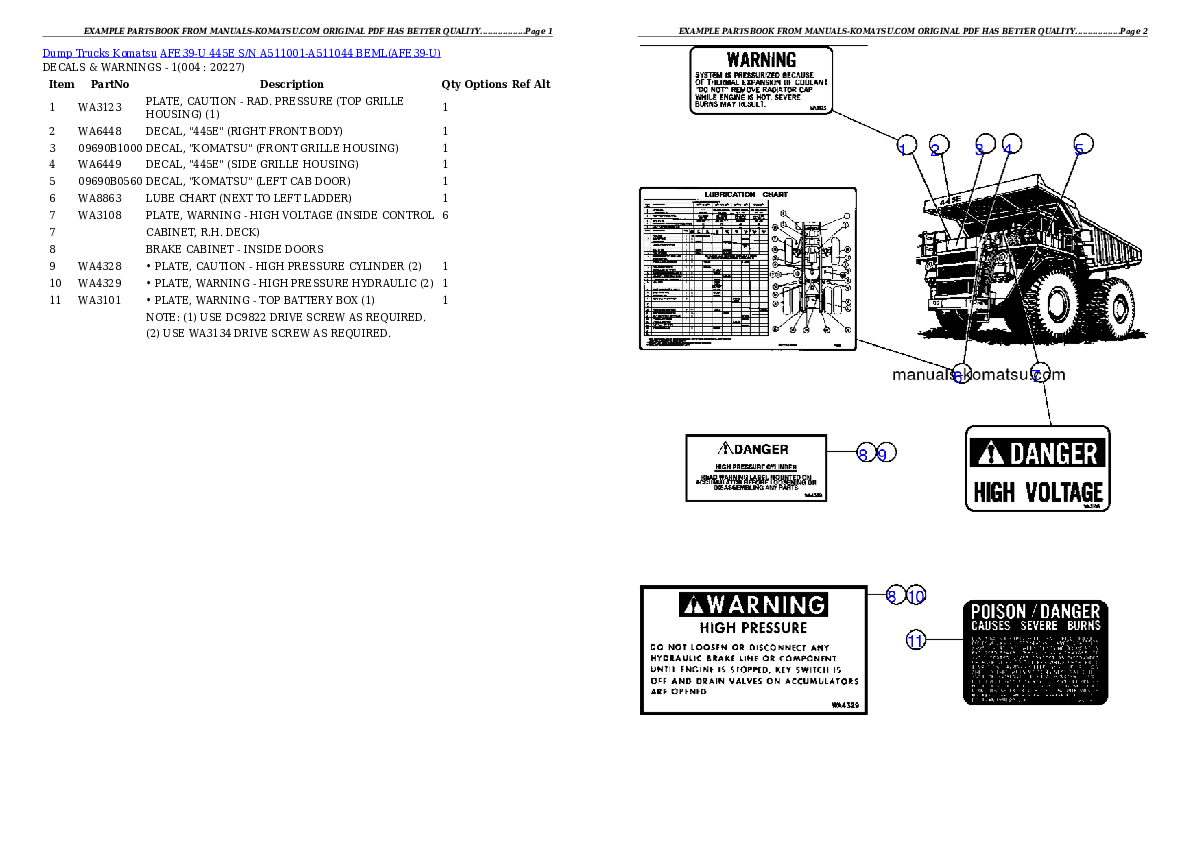 AFE39-U 445E S/N A511001-A511044 BEML Partsbook