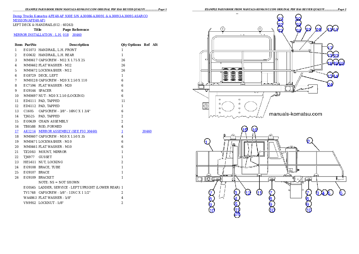 Protected: AFE48-AF  930E S/N A30086-A30091 & A30093-A30095 ASARCO MISSION Partsbook