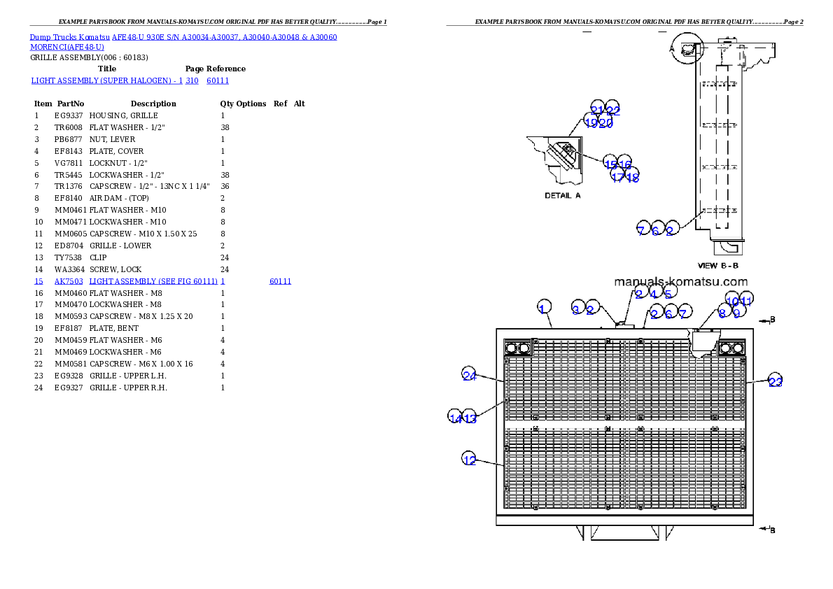Protected: AFE48-U  930E S/N A30034-A30037, A30040-A30048 & A30060 MORENCI Partsbook