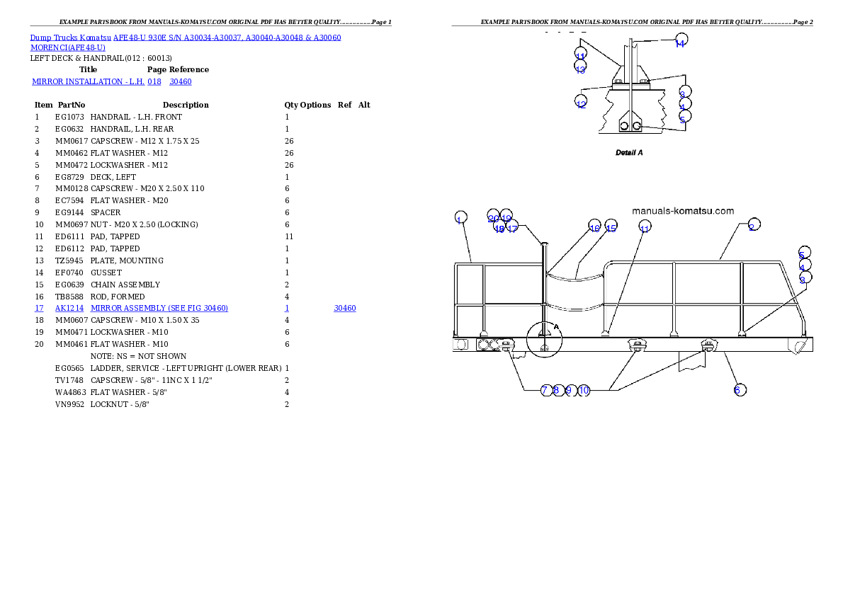 Protected: AFE48-U  930E S/N A30034-A30037, A30040-A30048 & A30060 MORENCI Partsbook
