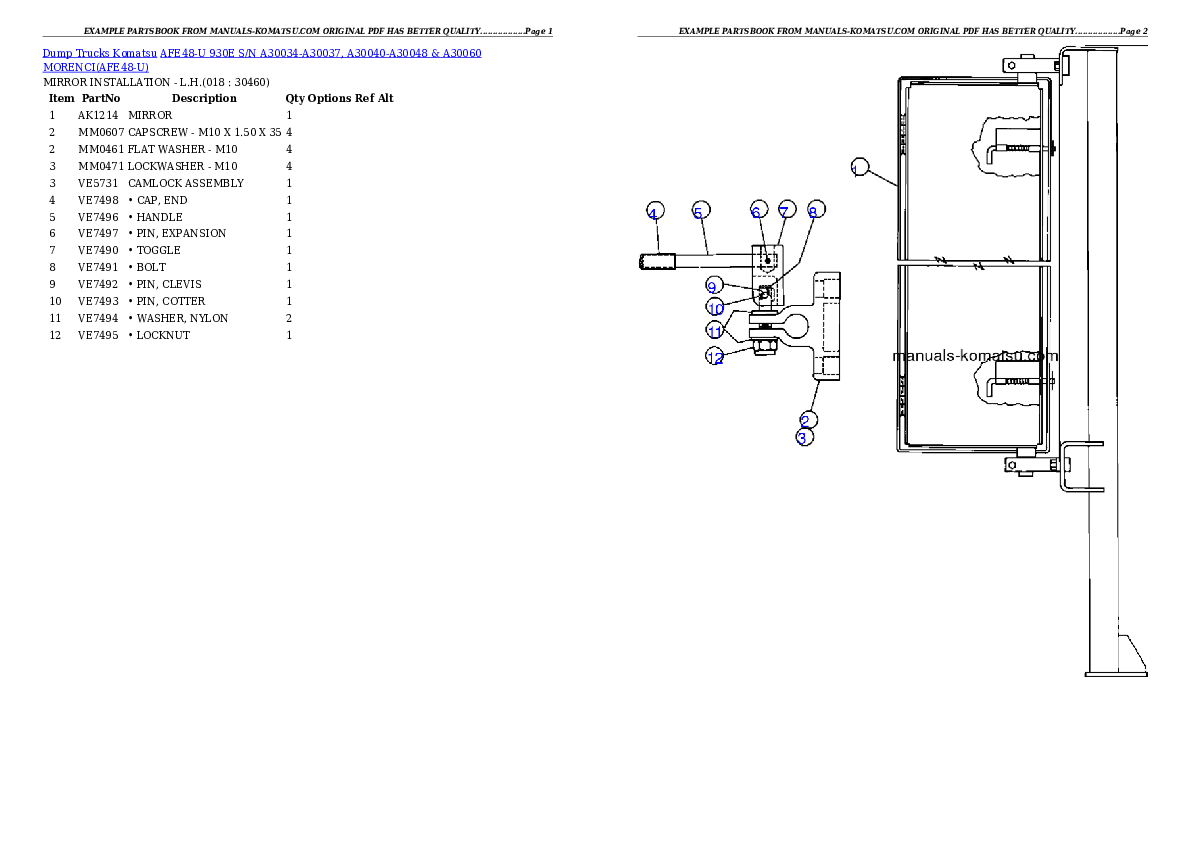 Protected: AFE48-U  930E S/N A30034-A30037, A30040-A30048 & A30060 MORENCI Partsbook