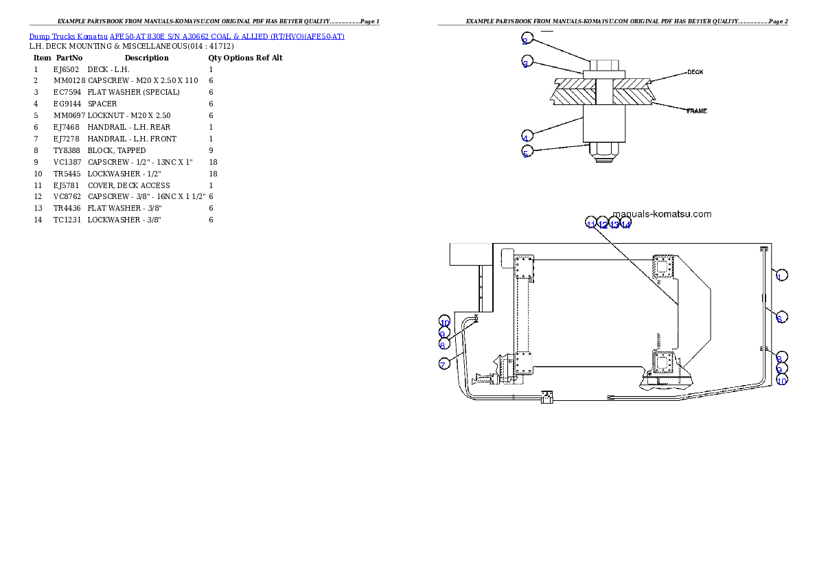 Protected: AFE50-AT 830E S/N A30662  COAL & ALLIED (RT/HVO) Partsbook