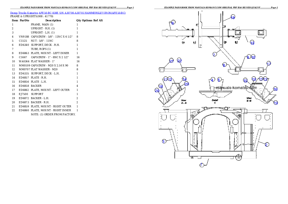 Protected: AFE50-BC 830E S/N A30700-A30701    HAMMERSLEY IRON Partsbook