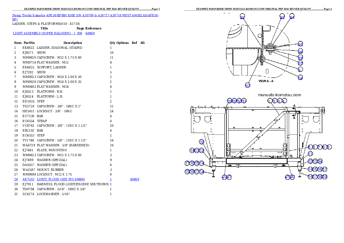 Protected: AFE50-BF/BH 830E S/N A30709 & A30717-A30718  WEST ANGELAS Partsbook