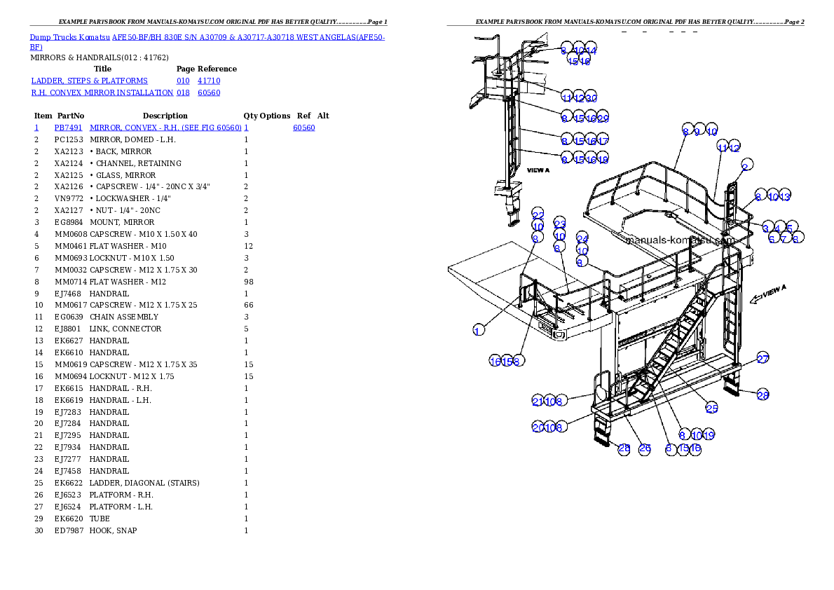 Protected: AFE50-BF/BH 830E S/N A30709 & A30717-A30718  WEST ANGELAS Partsbook