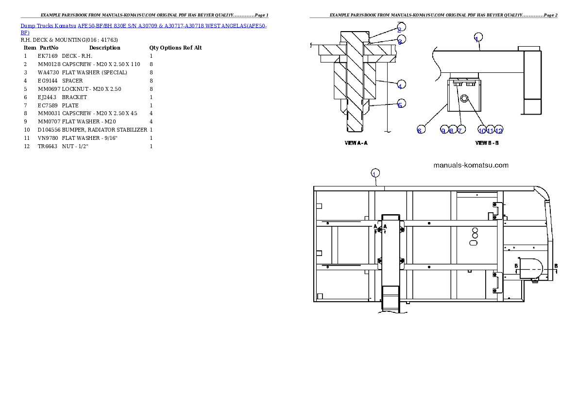 Protected: AFE50-BF/BH 830E S/N A30709 & A30717-A30718  WEST ANGELAS Partsbook