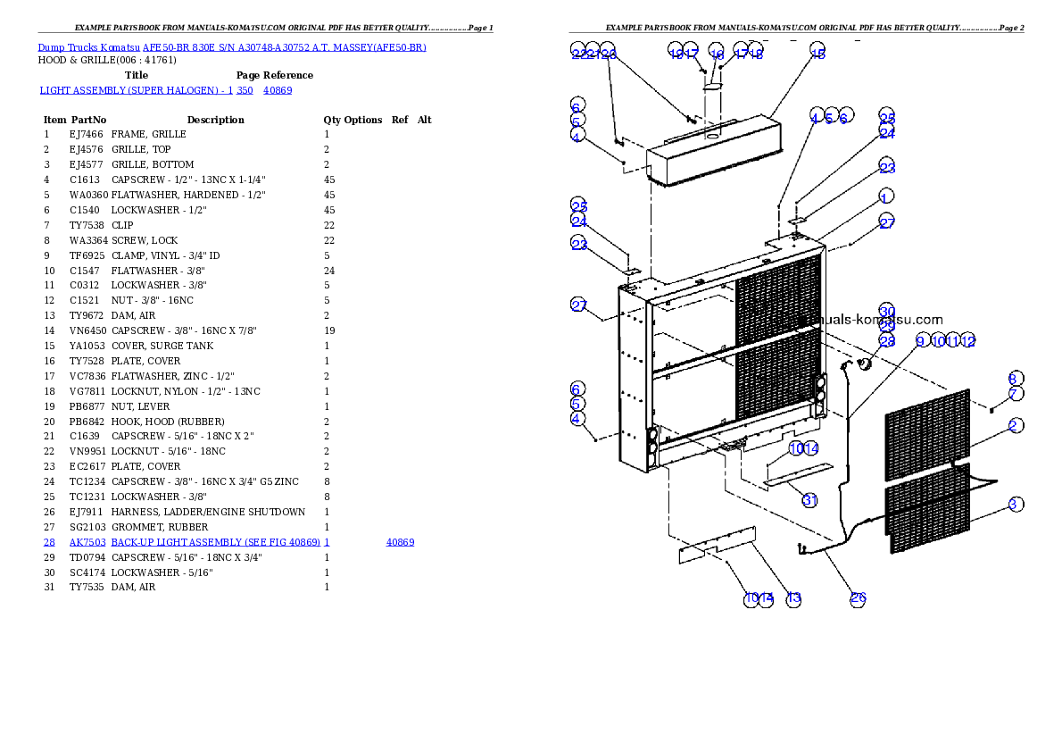 Protected: AFE50-BR 830E S/N A30748-A30752  A.T. MASSEY Partsbook