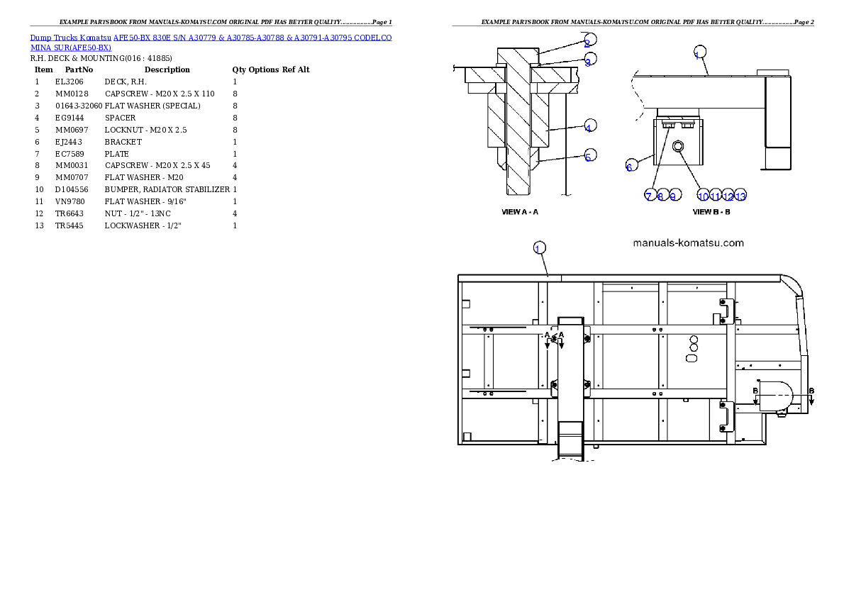 Protected: AFE50-BX 830E S/N A30779 & A30785-A30788 & A30791-A30795  CODELCO MINA SUR Partsbook