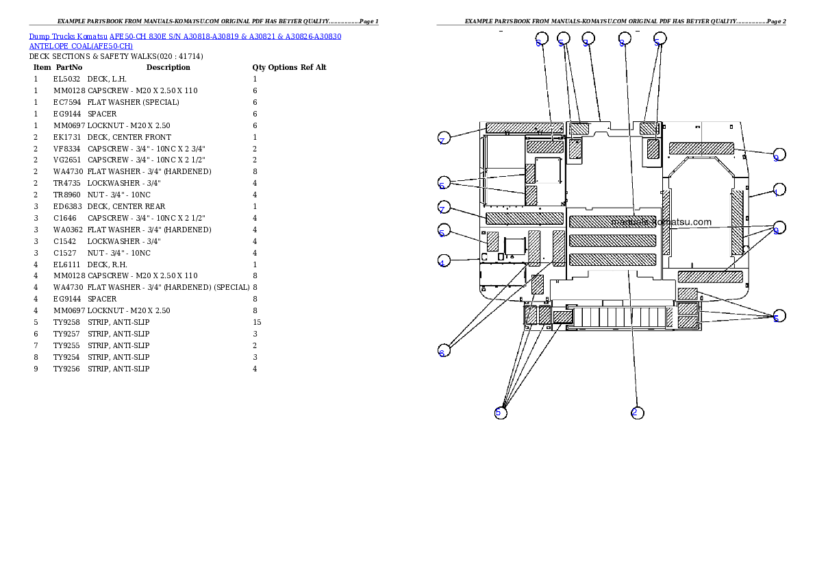 Protected: AFE50-CH 830E S/N A30818-A30819 & A30821 & A30826-A30830   ANTELOPE COAL Partsbook
