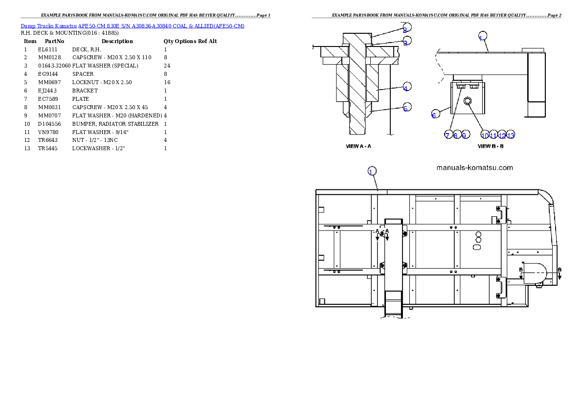 Protected: AFE50-CM 830E S/N A30836-A30840               COAL & ALLIED Partsbook