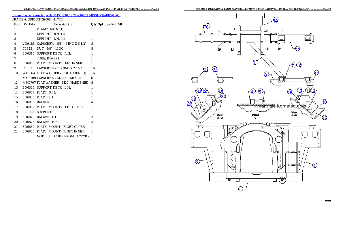 Protected: AFE50-DC 830E S/N A30802    MISSION Partsbook