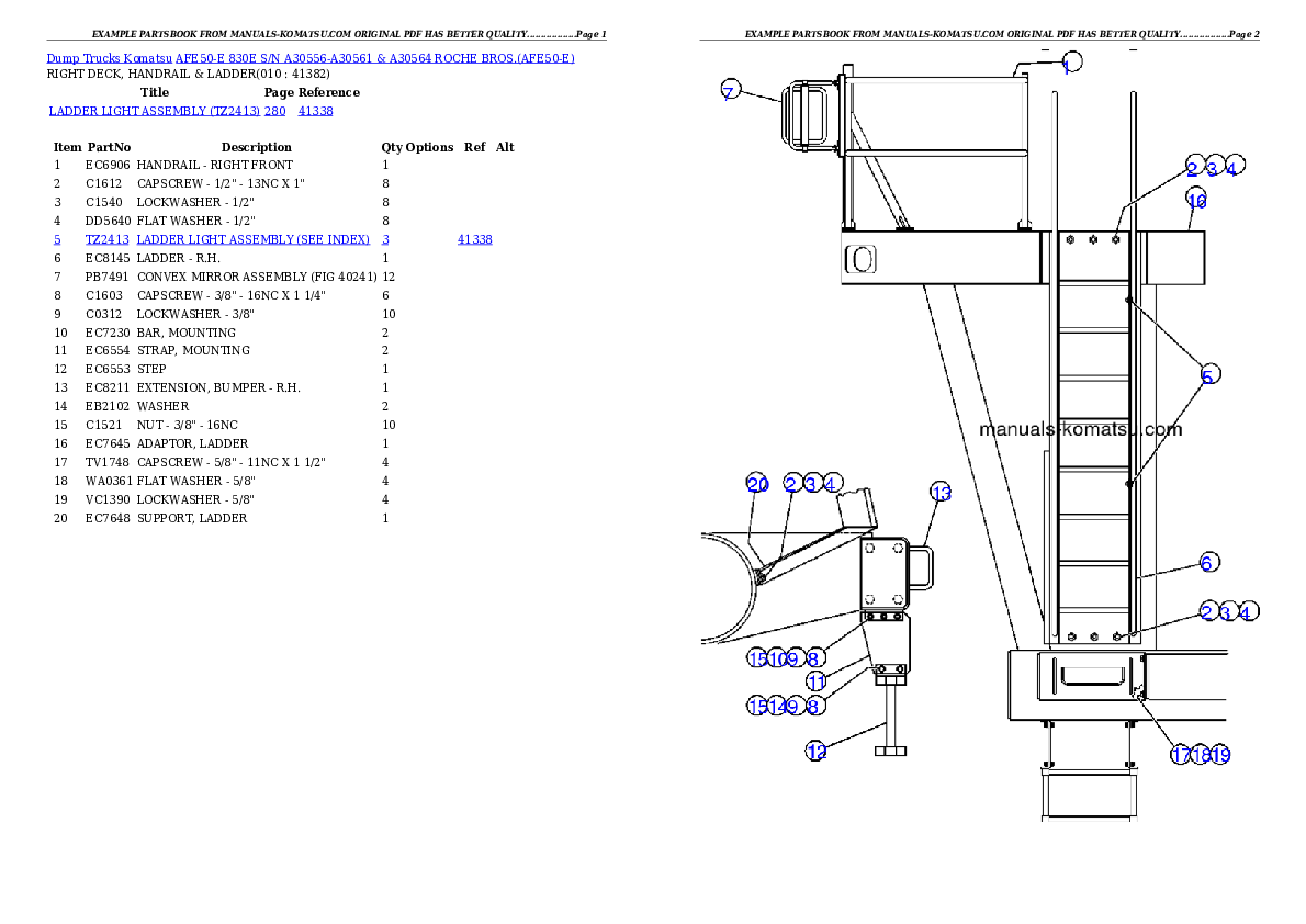 Protected: AFE50-E  830E S/N A30556-A30561 & A30564  ROCHE BROS. Partsbook
