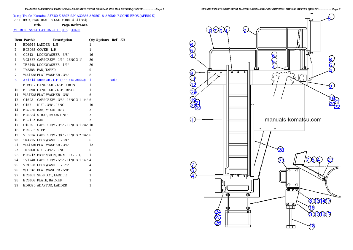 Protected: AFE50-E  830E S/N A30556-A30561 & A30564  ROCHE BROS. Partsbook