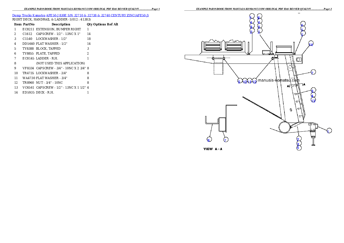 Protected: AFE50-J  830E S/N 32710 & 32738 & 32740  CENTURY ZINC Partsbook