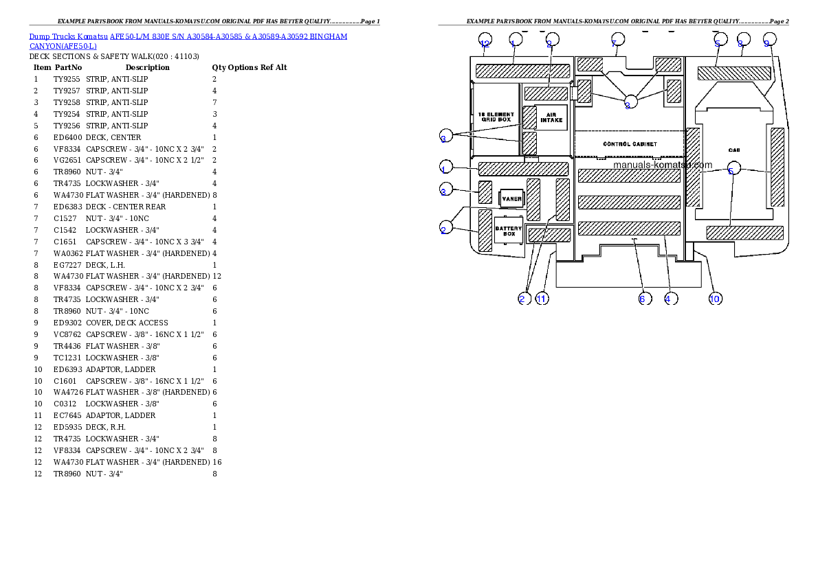 Protected: AFE50-L/M  830E S/N A30584-A30585 & A30589-A30592  BINGHAM CANYON Partsbook