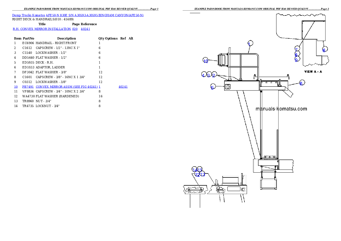 Protected: AFE50-N 830E S/N A30593-A30595  BINGHAM CANYON Partsbook
