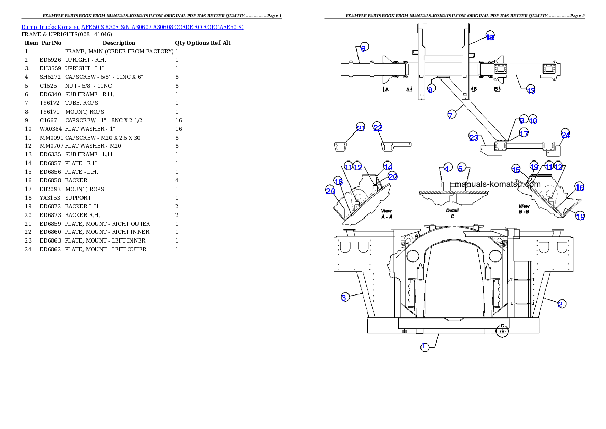 Protected: AFE50-S  830E S/N A30607-A30608  CORDERO ROJO Partsbook