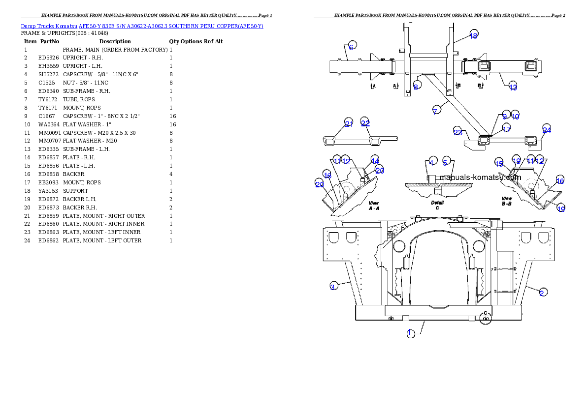 Protected: AFE50-Y  830E  S/N A30622-A30623 SOUTHERN PERU COPPER Partsbook