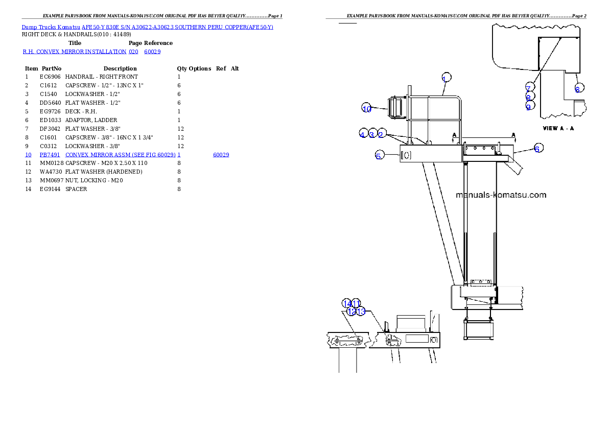 Protected: AFE50-Y  830E  S/N A30622-A30623 SOUTHERN PERU COPPER Partsbook