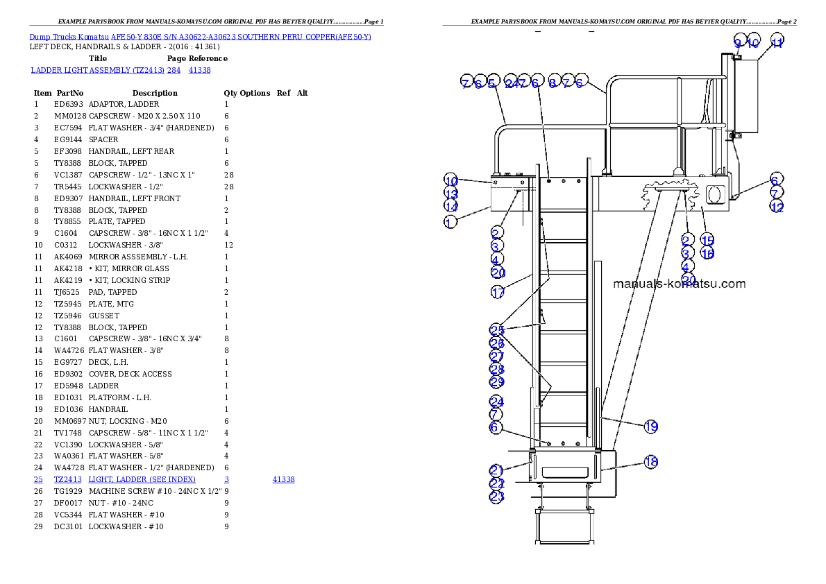 Protected: AFE50-Y  830E  S/N A30622-A30623 SOUTHERN PERU COPPER Partsbook