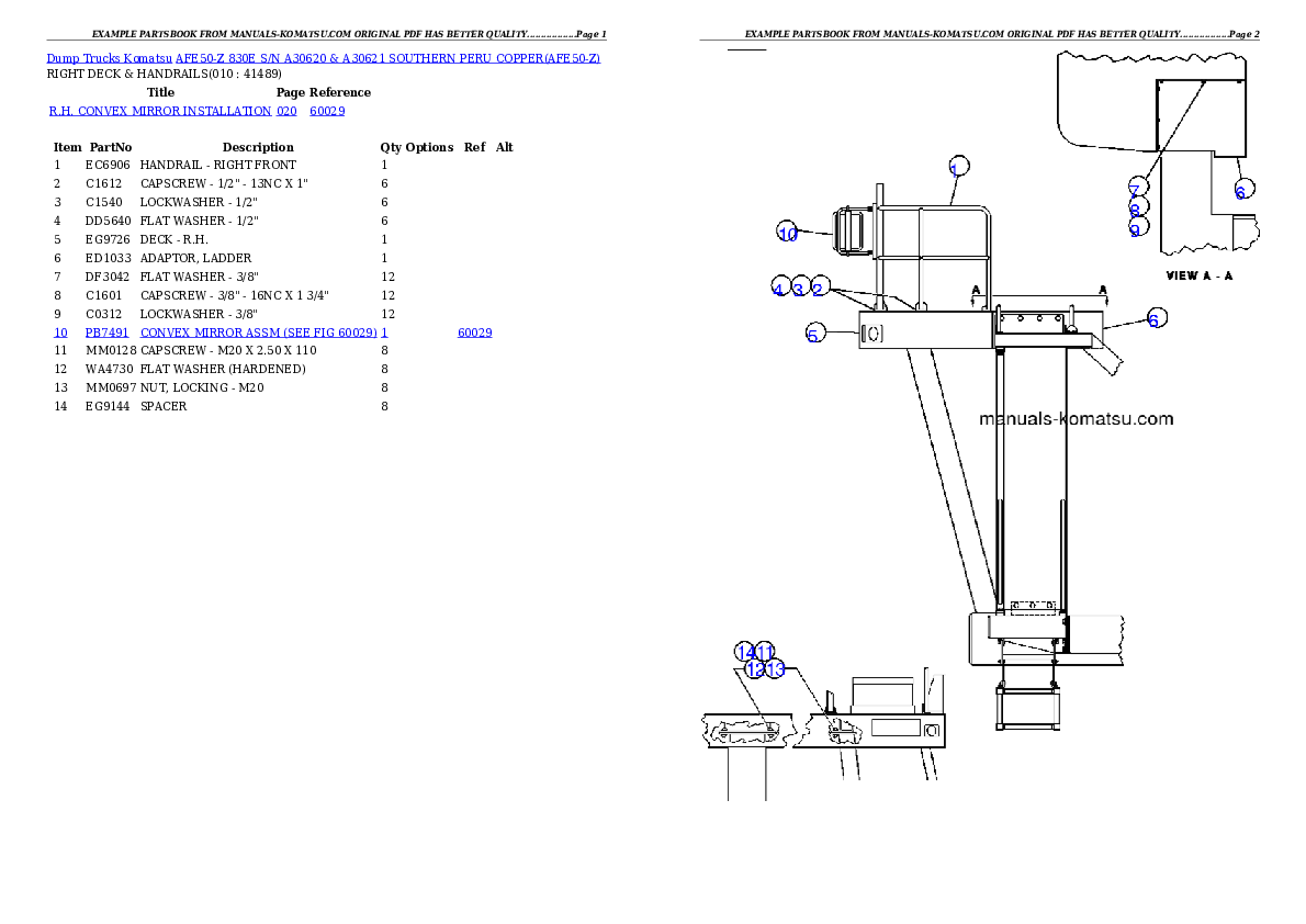 Protected: AFE50-Z  830E S/N A30620 & A30621 SOUTHERN PERU COPPER Partsbook