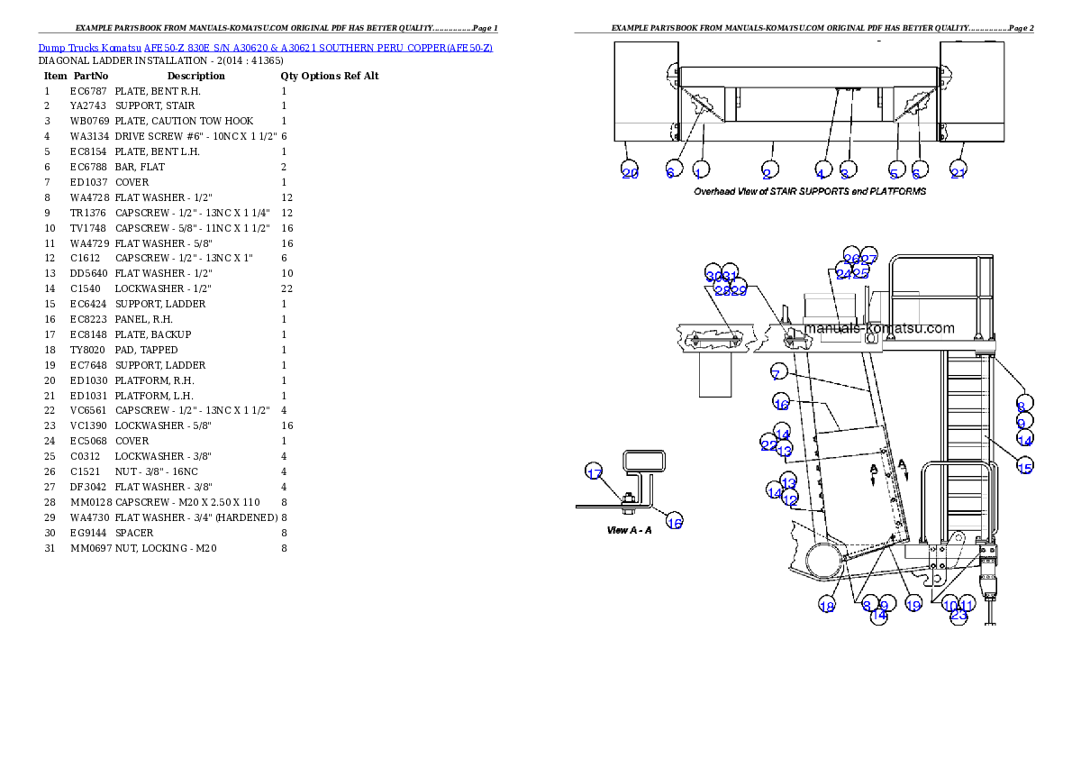 Protected: AFE50-Z  830E S/N A30620 & A30621 SOUTHERN PERU COPPER Partsbook