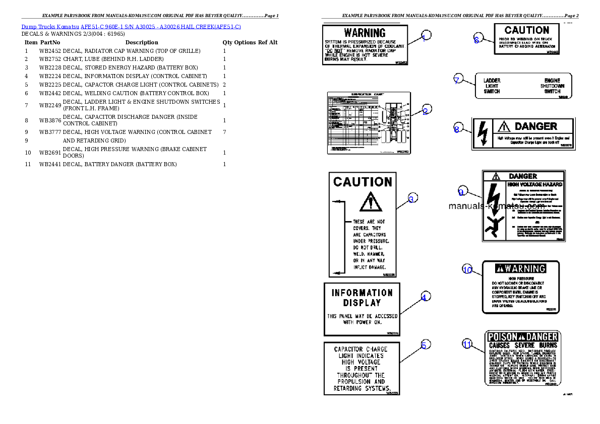 AFE51-C 960E-1 S/N A30025 - A30026 HAIL CREEK Partsbook