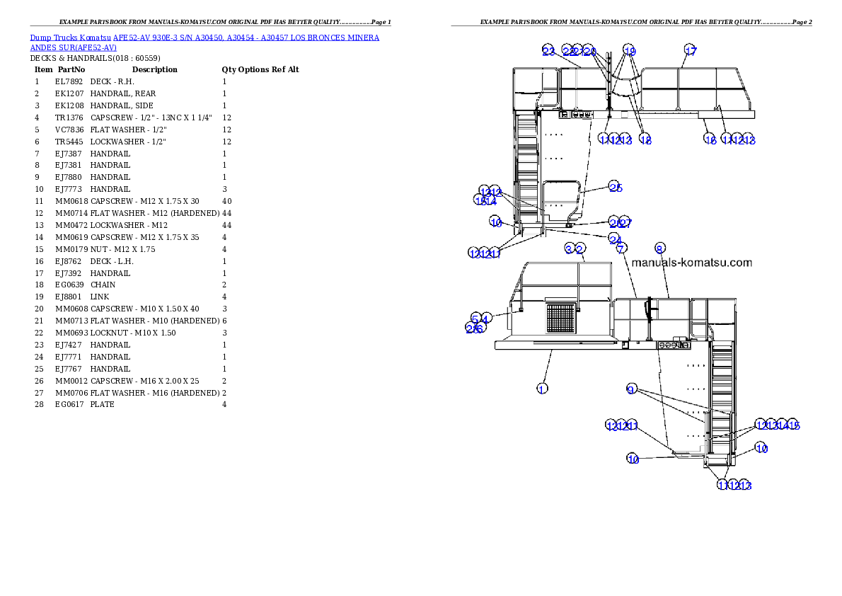 Protected: AFE52-AV 930E-3 S/N A30450, A30454 – A30457     LOS BRONCES MINERA ANDES SUR Partsbook