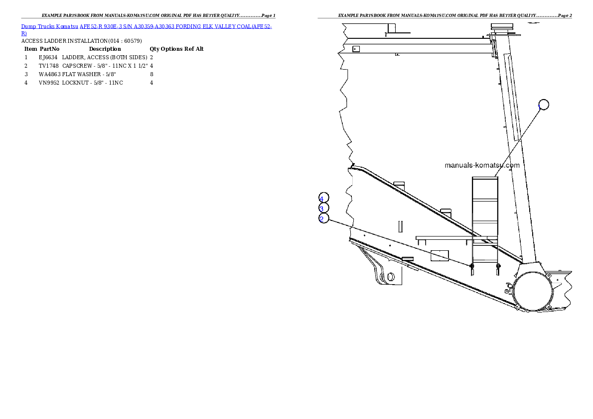 Protected: AFE52-R 930E-3 S/N A30359-A30363  FORDING ELK VALLEY COAL Partsbook