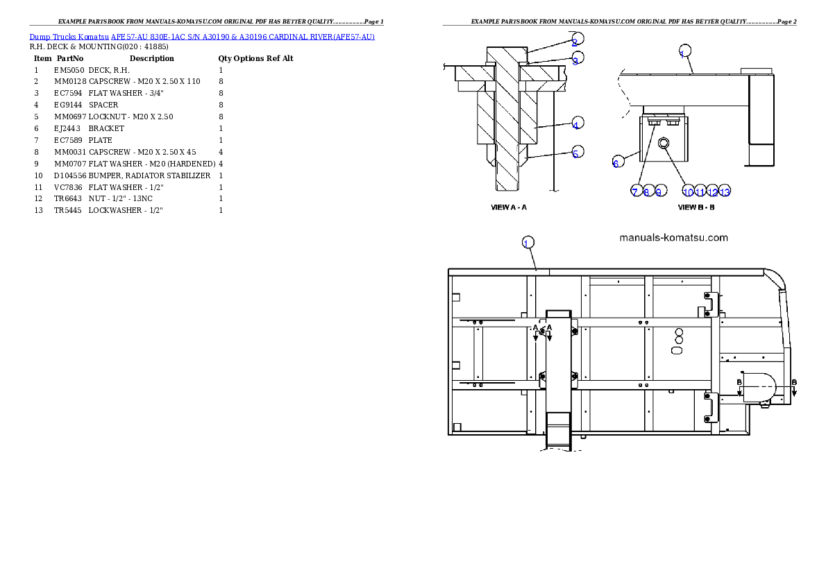 Protected: AFE57-AU 830E-1AC S/N A30190 & A30196      CARDINAL RIVER Partsbook