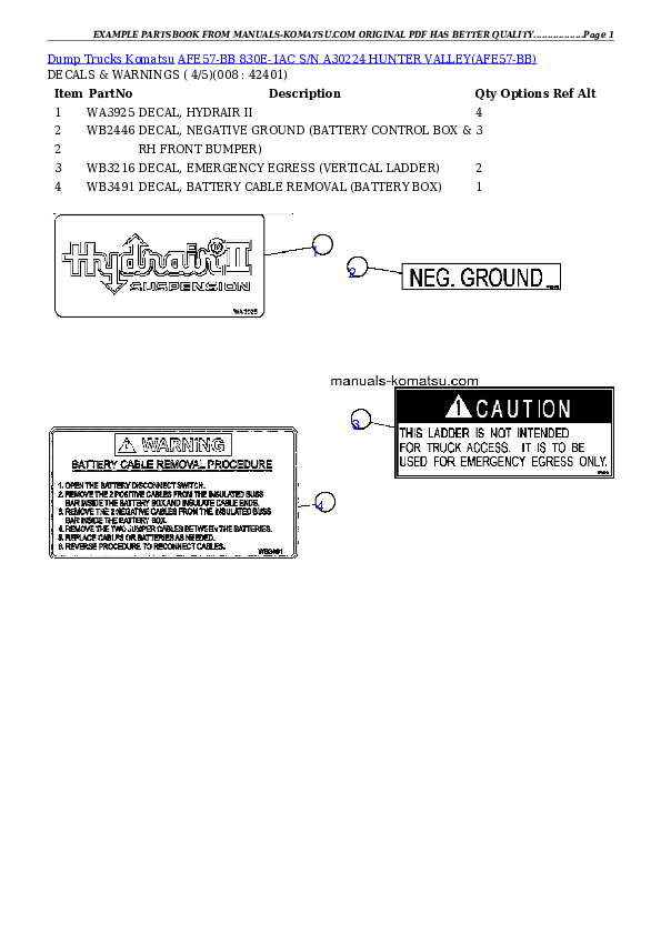 Protected: AFE57-BB 830E-1AC S/N A30224     HUNTER VALLEY Partsbook