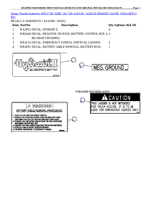 Protected: AFE57-BC 830E-1AC S/N A30236 – A30239      GRANDE CACHE COAL Partsbook