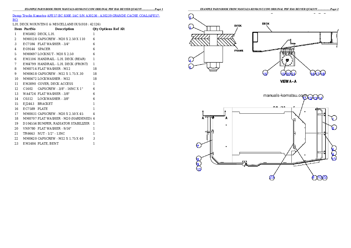 Protected: AFE57-BC 830E-1AC S/N A30236 – A30239      GRANDE CACHE COAL Partsbook
